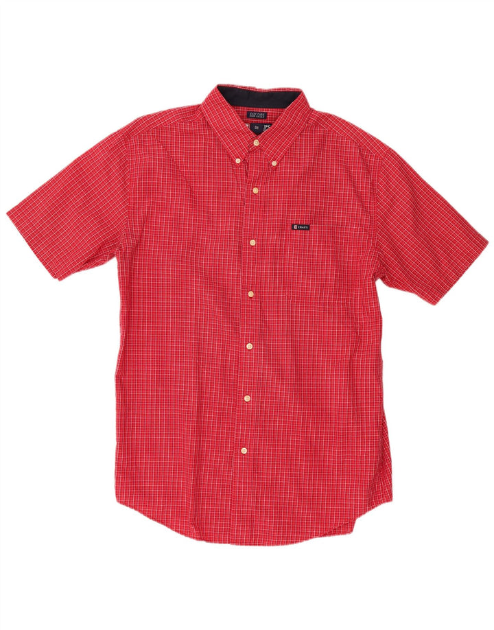 CHAPS Camisa de manga corta para hombre de algodón a cuadros rojos grandes