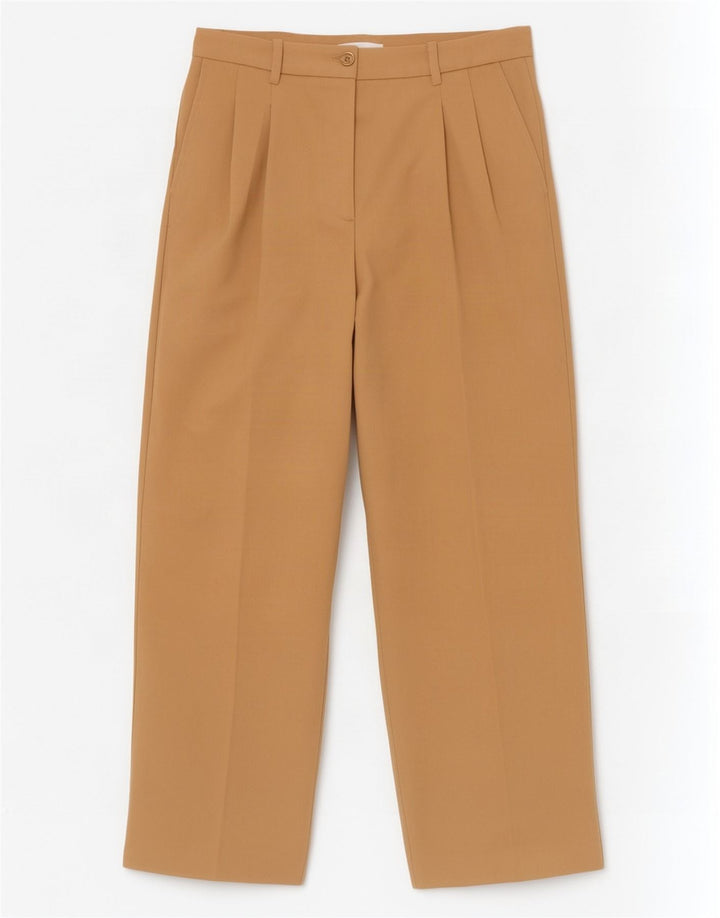 Zara Mujer Pantalón Traje Pegged Mediano W28 L31 Poliéster Beige