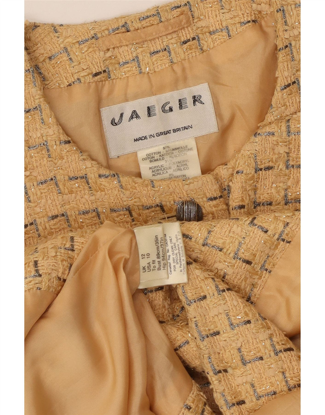 Jaeger Chaqueta tipo blazer de 5 botones para mujer UK 12 Algodón geométrico amarillo mediano