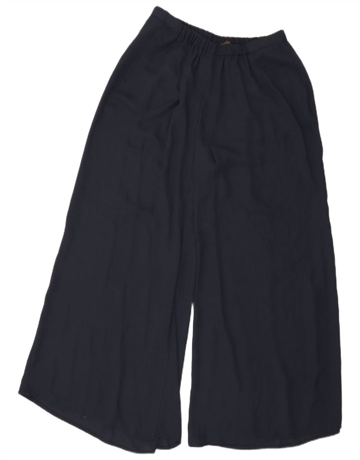 ZARA Mujer Pantalón Casual Pierna Ancha Grande W32 L31 Poliéster Azul Marino
