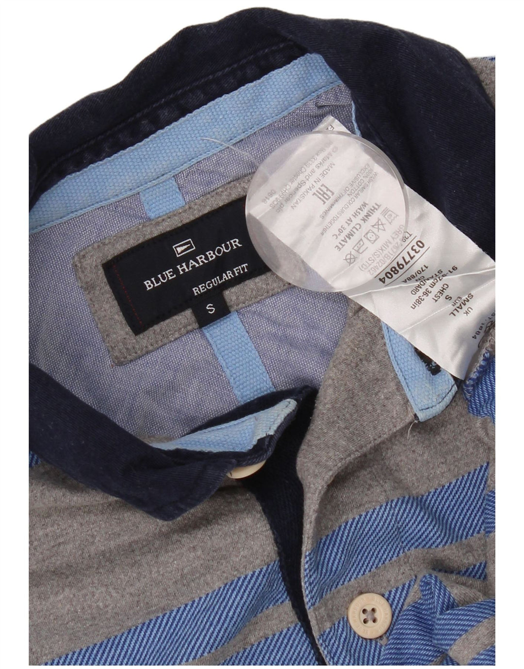 Marks & Spencer Polo de rugby de manga larga para hombre, talla pequeña, gris, a rayas