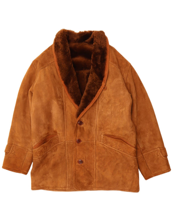 Vintage hombres shearling chaqueta Reino Unido 40 marrón grande