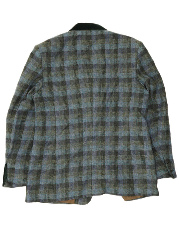 Vintage mujer 2 botones Blazer chaqueta EU 46 XL azul Gingham Viscosa