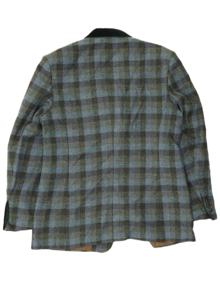 Vintage mujer 2 botones Blazer chaqueta EU 46 XL azul Gingham Viscosa
