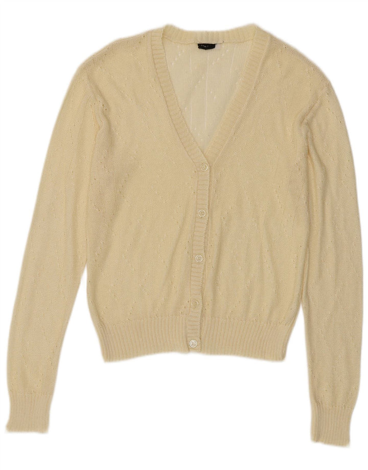 Vintage mujer Cardigan suéter IT 44 Acrílico amarillo medio
