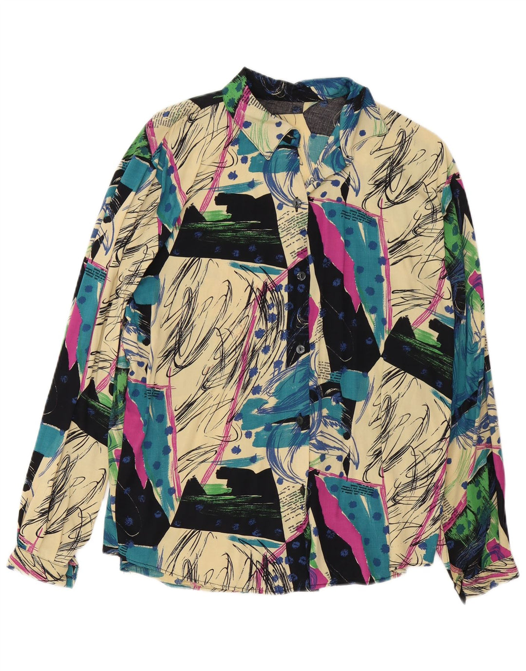 Vintage mujer patrón abstracto camisa blusa Reino Unido 16 grande multicolor
