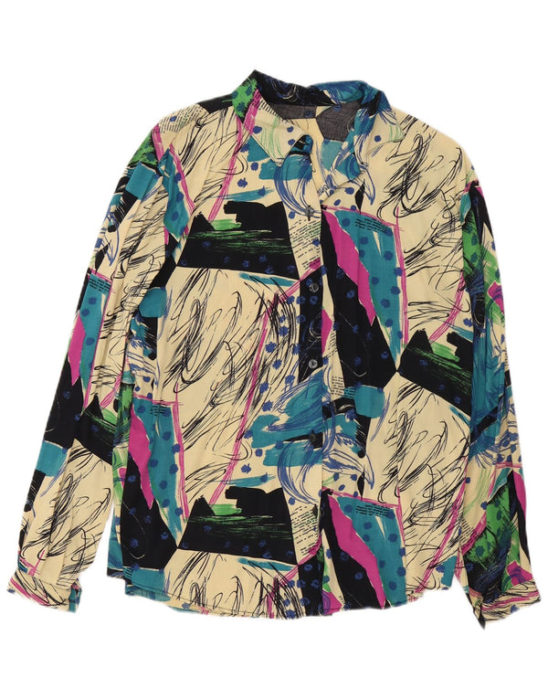 Vintage mujer patrón abstracto camisa blusa Reino Unido 16 grande multicolor