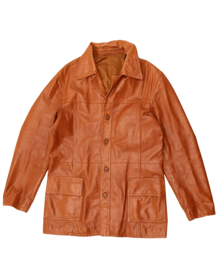 Vintage hombres chaqueta de cuero Reino Unido 36 pequeño marrón