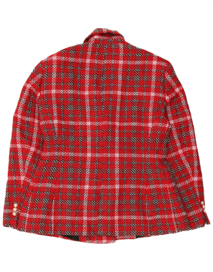 Zara Mujer Chaqueta Blazer De Doble Botonadura UK 40 XL Cuadros Rojos