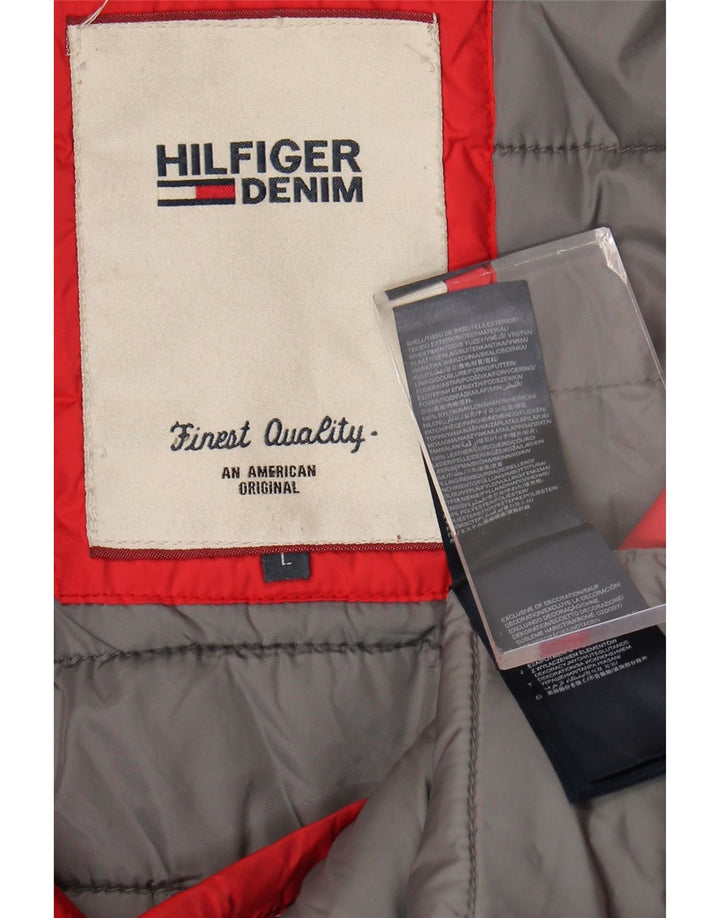 Tommy Hilfiger Chaqueta acolchada con capucha para hombre UK 40 Large Red Nylon