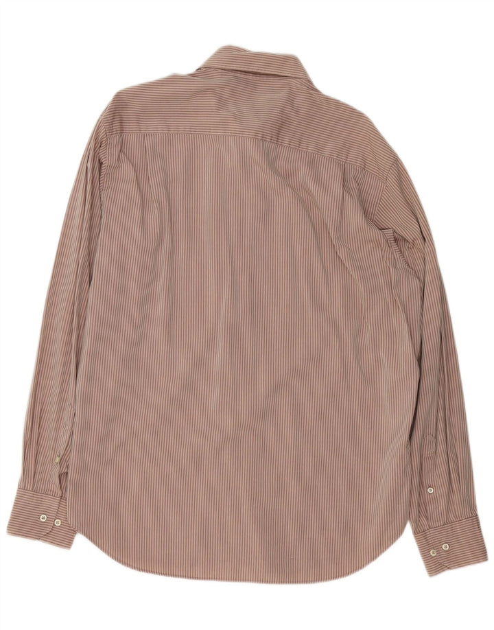 TRUSSARDI Camisa para hombre Talla 42 16 1/2 Grande Marrón Algodón a rayas