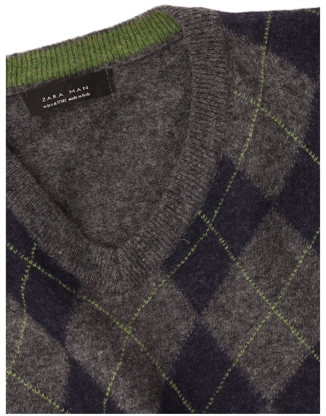 Zara Hombre Jersey Con Cuello En V Gris Medio Argyle/Diamond