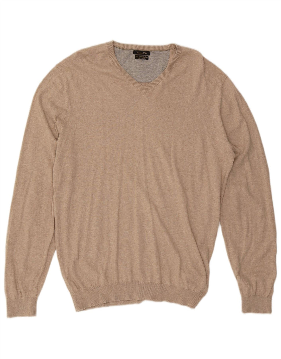 Massimo Dutti Jersey Cuello Pico Hombre Large Beige Algodón