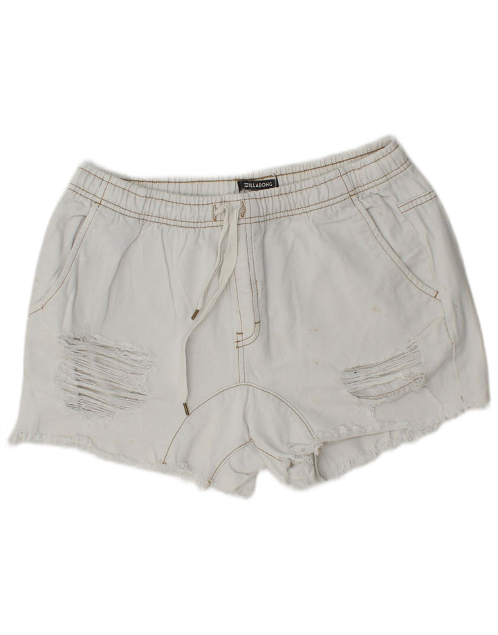 Billabong Mujer Pantalones Cortos De Mezclilla Desgastados W30 Algodón Blanco Medio
