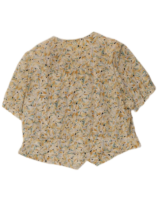 Vintage mujer camisa de manga corta blusa Reino Unido 14 grande beige floral