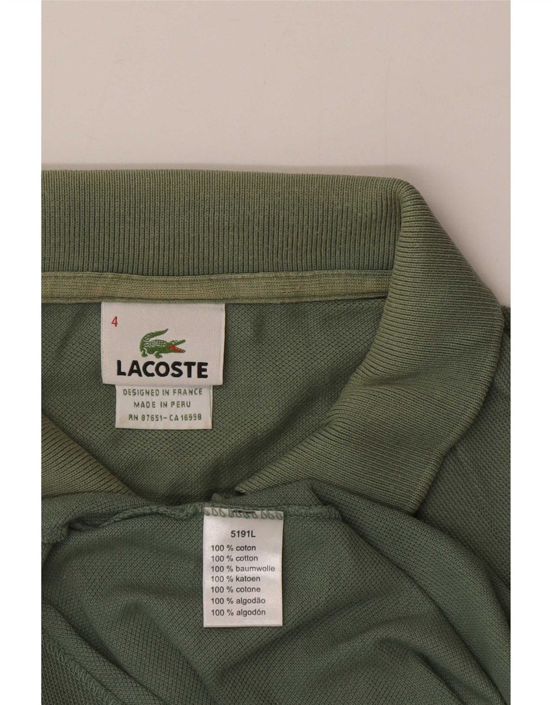 Polo Lacoste para hombre talla 4 algodón verde medio