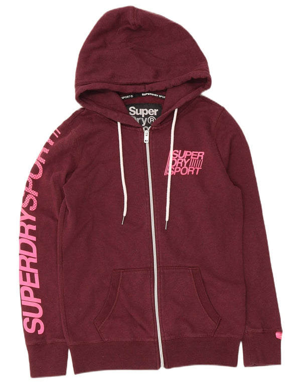 Superdry Suéter con capucha y cremallera gráfica para mujer Reino Unido 6 XS Algodón granate