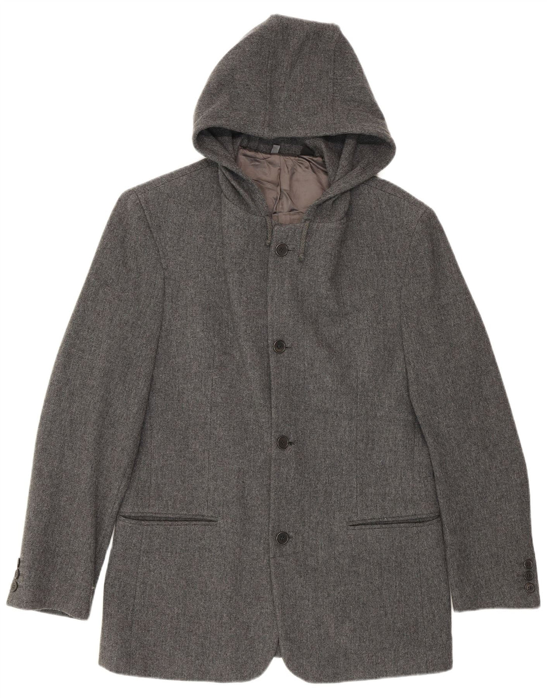 Zara Chaqueta Blazer Con Capucha De 4 Botones Para Hombre UK 38 Lana Gris Medio