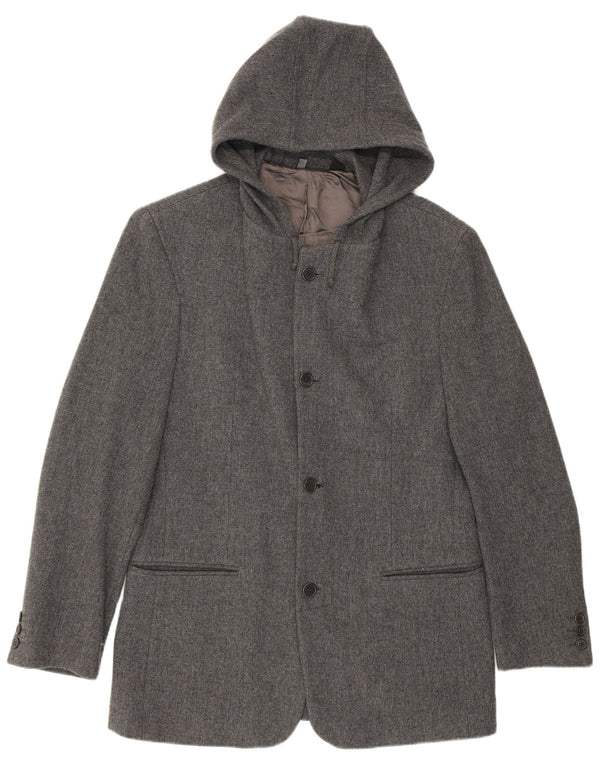 Zara Chaqueta Blazer Con Capucha De 4 Botones Para Hombre UK 38 Lana Gris Medio