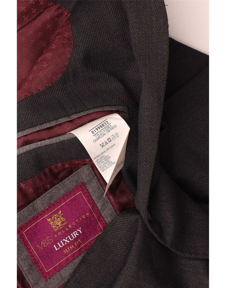Marks & Spencer Chaqueta tipo blazer ajustada con 2 botones para hombre UK 38 Lana gris medio