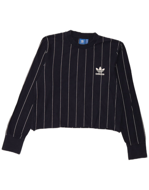 Adidas Top corto con gráfico para mujer, manga larga, UK 44, mediano, azul marino, a rayas