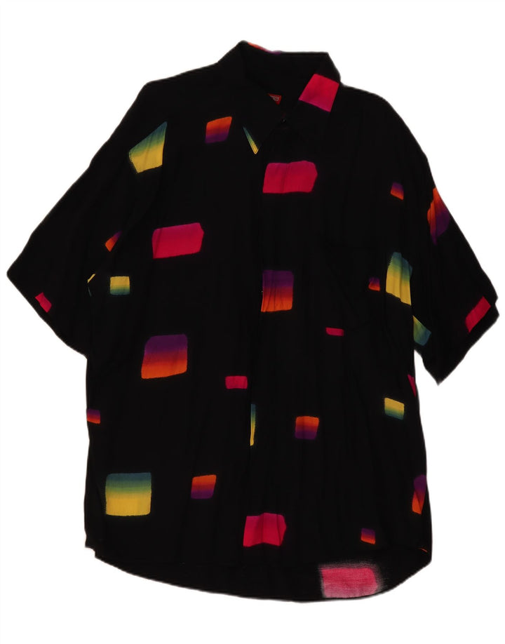 Tipo' S Camisa de manga corta para hombre 2XL Viscosa geométrica negra