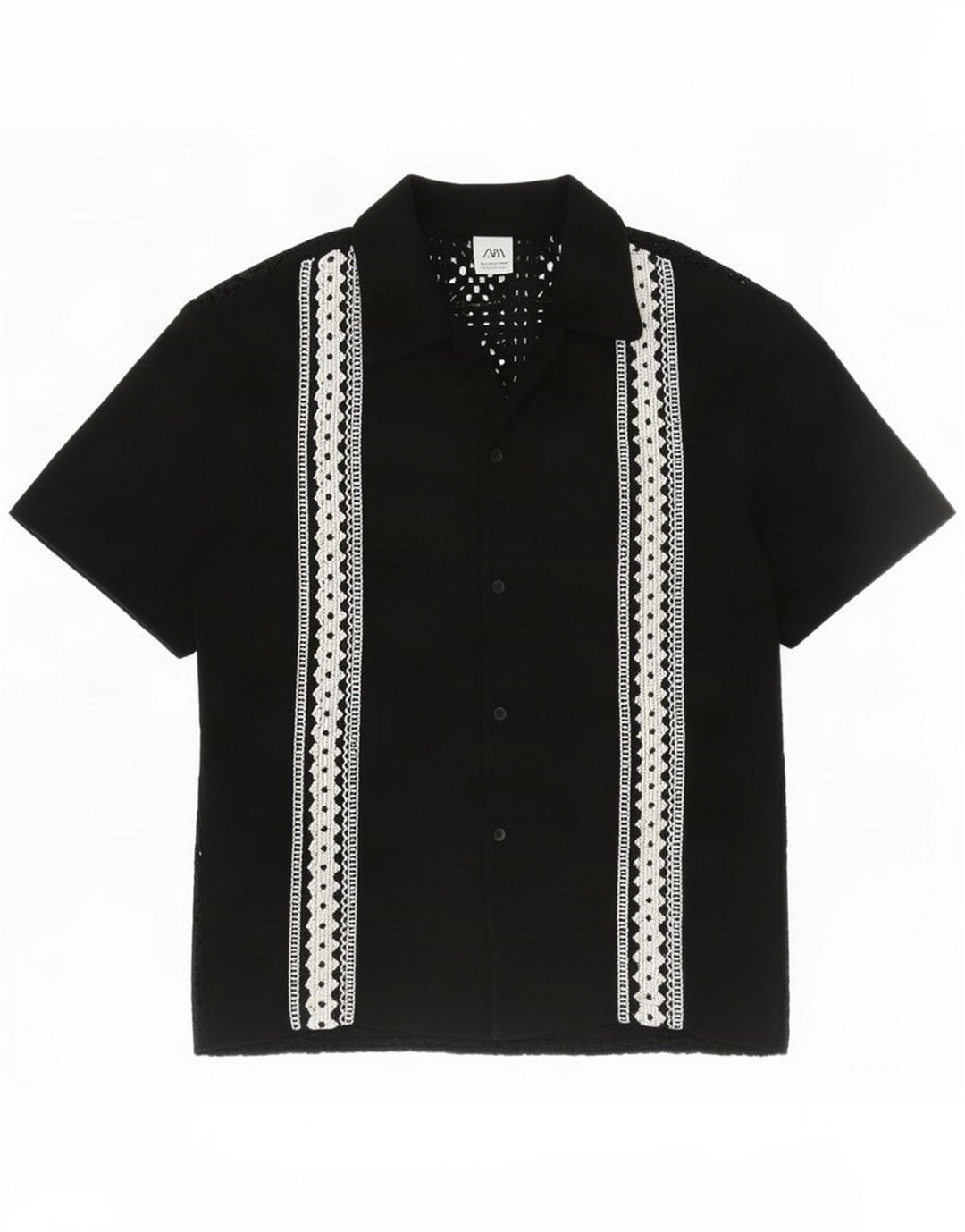 Zara Hombre Camisa Manga Corta Small Negro Geométrico