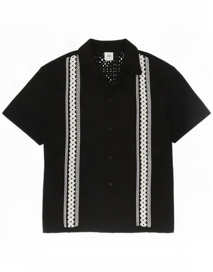 Zara Hombre Camisa Manga Corta Small Negro Geométrico