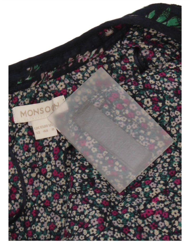 Monsoon Chaqueta tipo blazer abierta para mujer UK 40 Mediana Azul marino Algodón floral