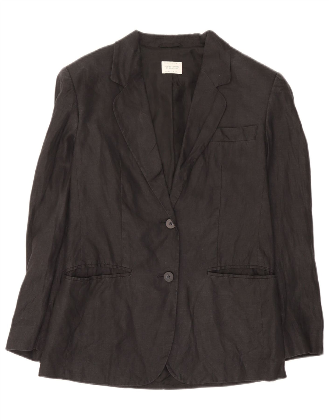 Chaqueta Americana Benetton De 2 Botones IT 40 Small Black Linen