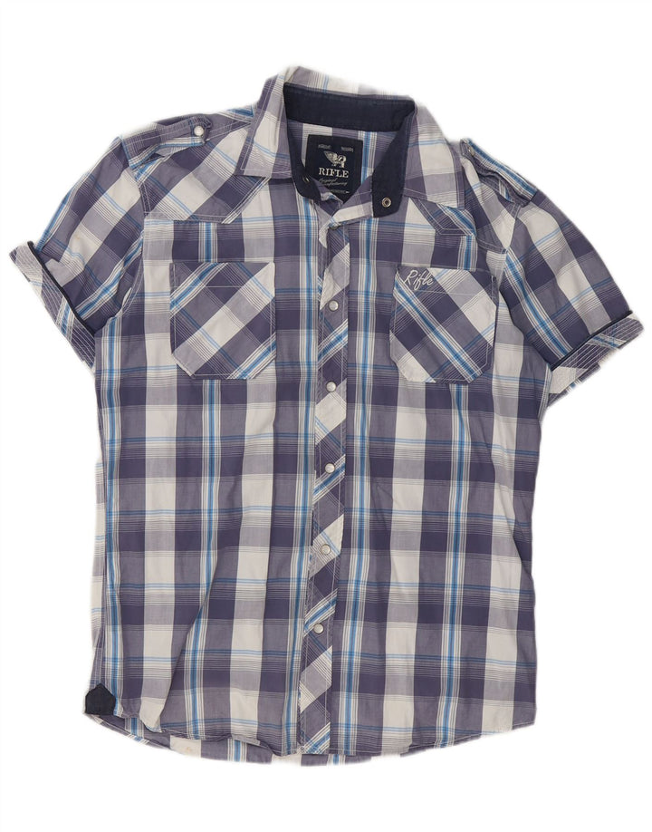 Camisa de manga corta para hombre Rifle Large Blue Check