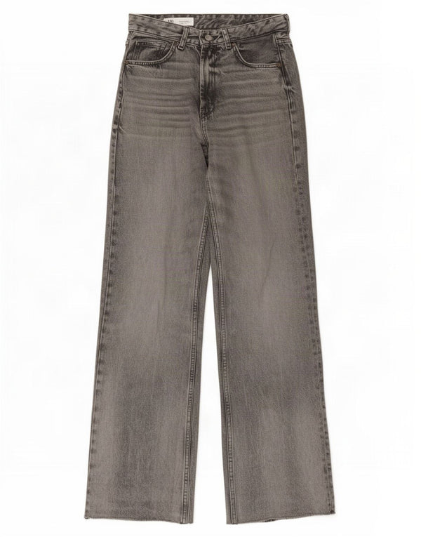 Zara Vaqueros de pierna ancha y cintura alta para mujer EU 38 Small W28 L34 Gris