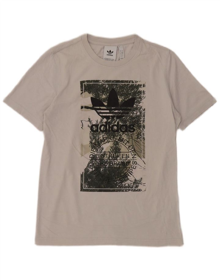 Adidas - Camiseta gráfica para hombre, talla pequeña, algodón blanco