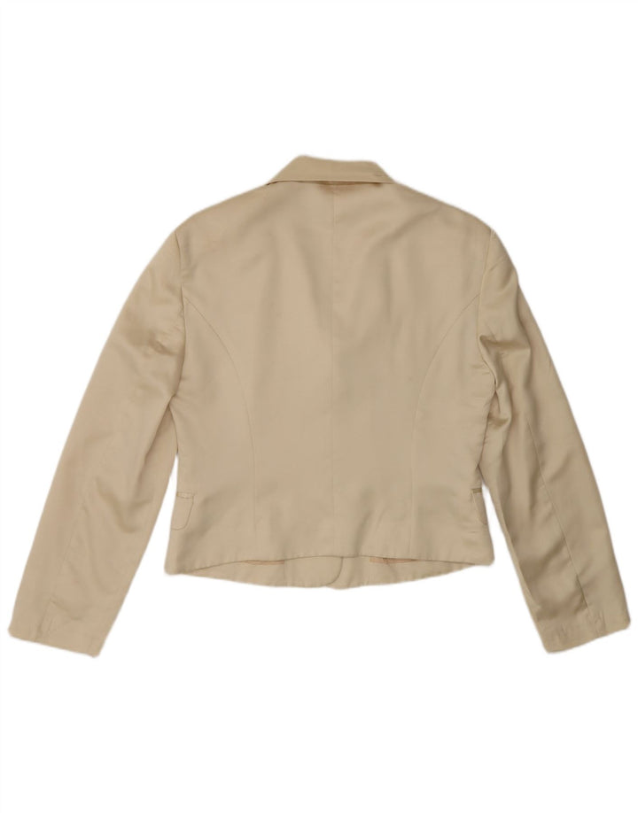 Chaqueta Americana Benetton Mujer Crop De 3 Botones IT 44 Poliéster Beige Medio