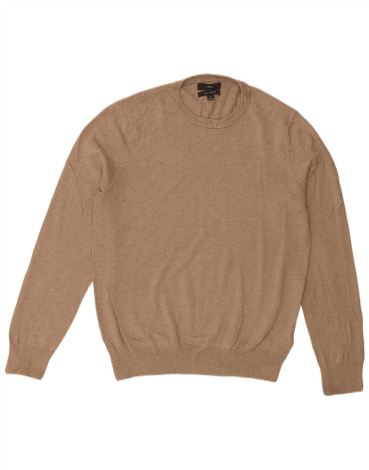 Marks & Spencer Jersey de Cuello Redondo para Hombre de algodón Beige Medio