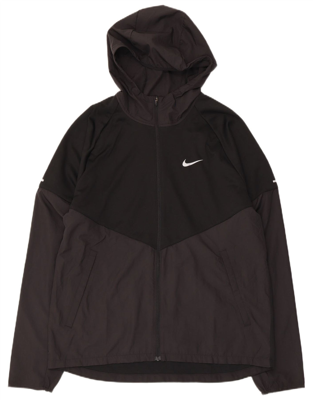 NIKE Chaqueta deportiva con capucha Therma-Fit para hombre, talla mediana, color negro
