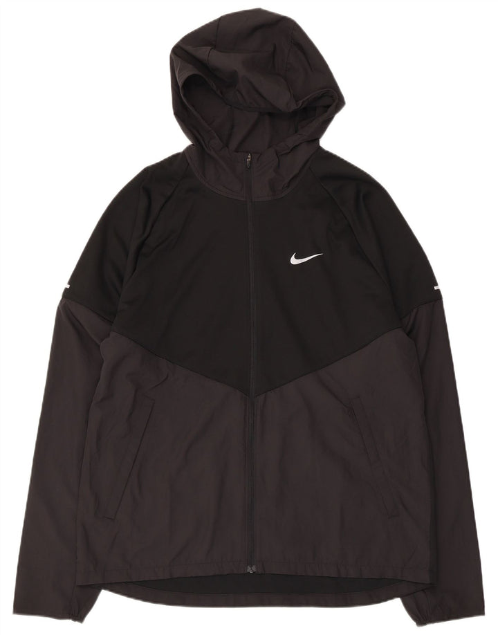 NIKE Chaqueta deportiva con capucha Therma-Fit para hombre, talla mediana, color negro