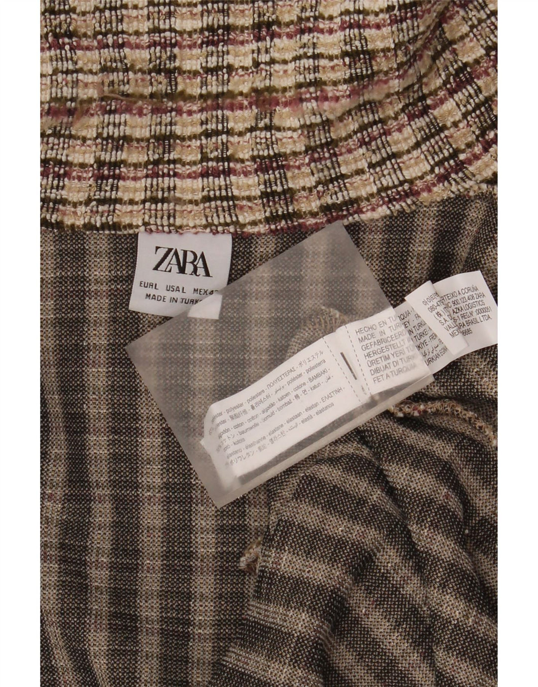 Zara Hombre Cárdigan Suéter Grande Beige Cuadros Poliéster