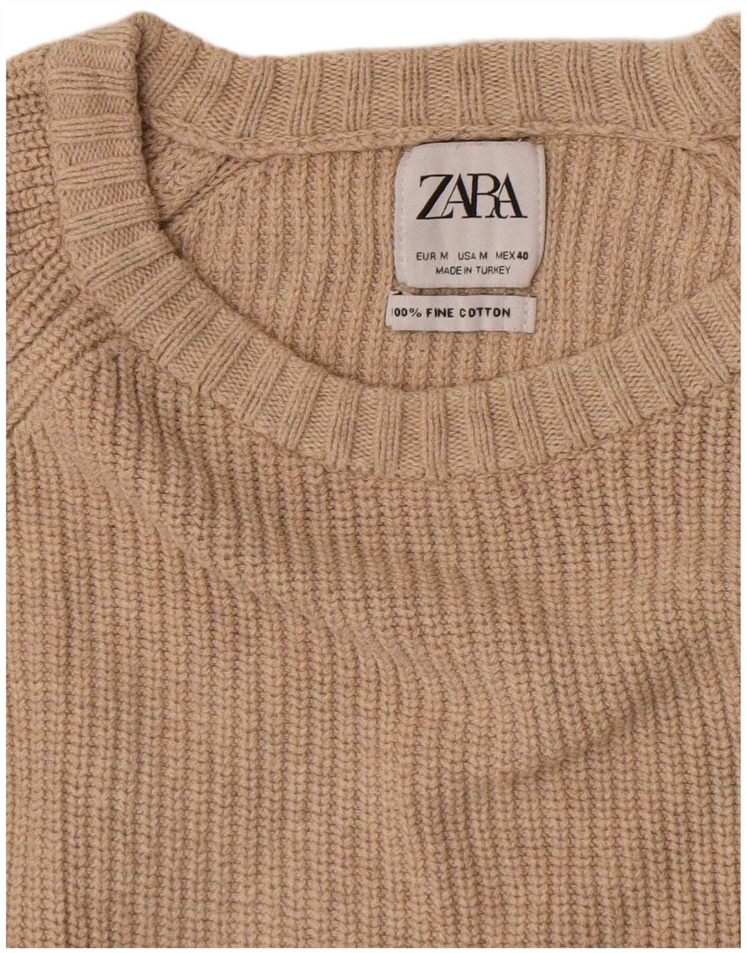 Zara Hombre Jersey Cuello Redondo Jersey Algodón Beige Medio