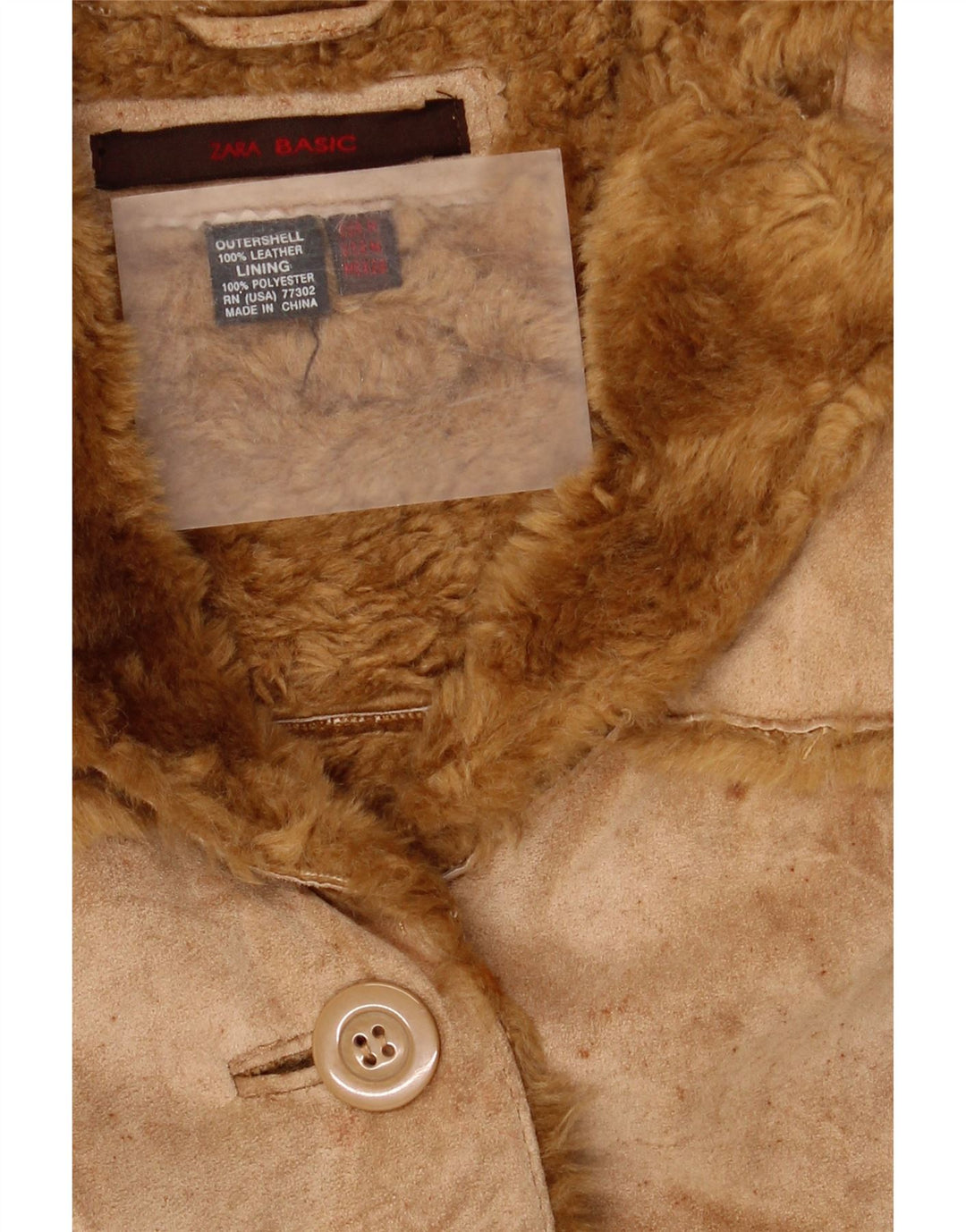 Zara Mujer Chaqueta De Piel De Oveja UK 44 Cuero Beige Medio