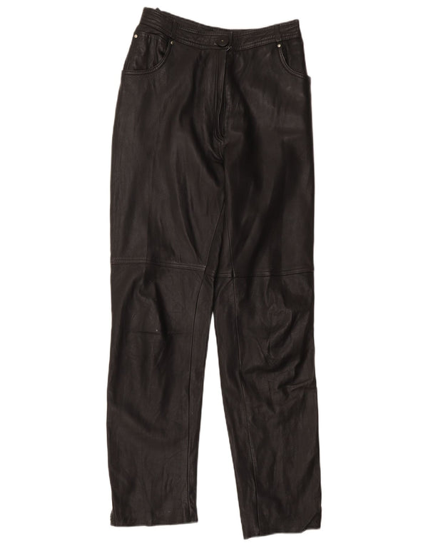 Vintage mujer cintura alta pantalones de cuero EU 40 Medio W28 L31 Negro