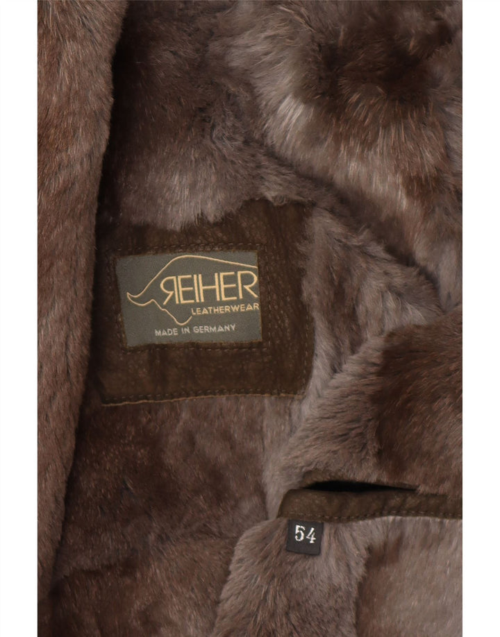 REIHER Chaleco de cuero con forro de piel de oveja para hombre EU 54 2XL Cuero de retales gris