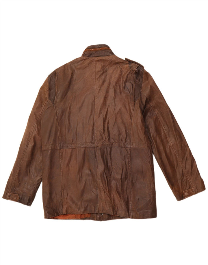 Vintage hombres chaqueta de cuero militar Reino Unido 38 cuero marrón medio
