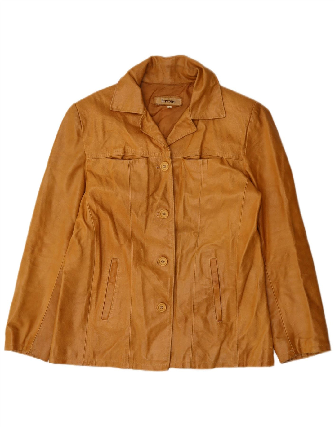 FERRONE Chaqueta de cuero para mujer UK 46 Cuero marrón grande