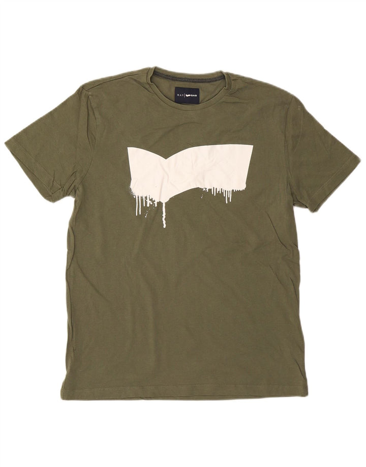 GAS Camiseta gráfica para hombre Top Large Khaki Cotton