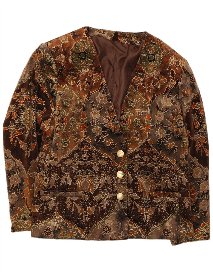Marina Rinaldi Chaqueta Blazer de 3 Botones para Mujer Talla 21 Marrón Medio Floral