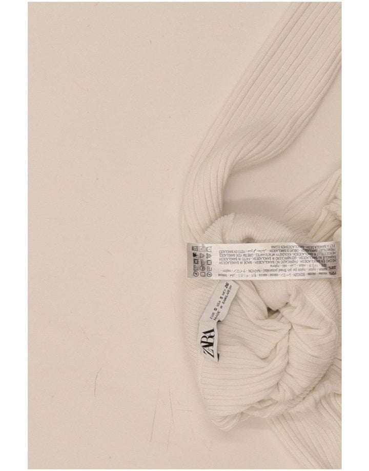 Zara Mujer Crop Roll Neck Blusa Top UK 8 Small White Viscosa