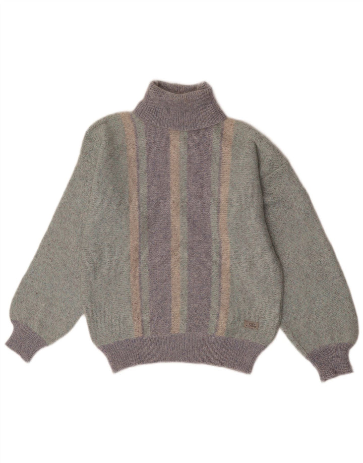 Jersey Silvy Mujer Cuello Vuelto IT 44 Lana A Rayas Verde Medio