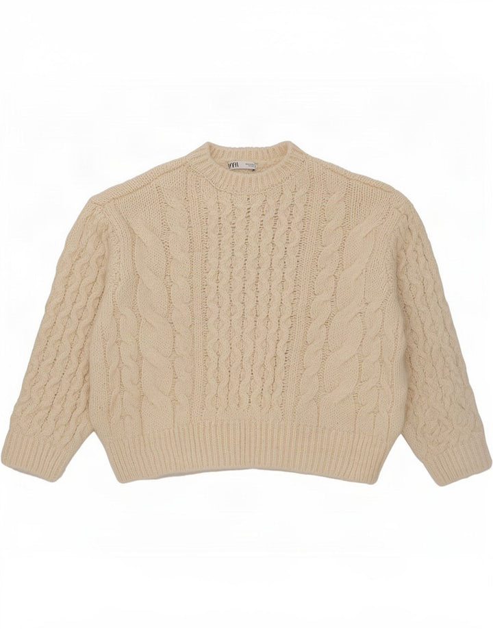 Zara Suéter De Cuello Redondo De Gran Tamaño para Mujer UK 12 Medium Off White
