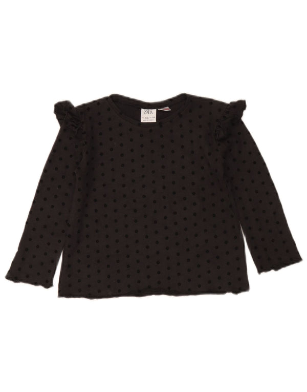 Zara Blusa Niña Manga Larga Top 4-5 Años Viscosa Lunares Negro